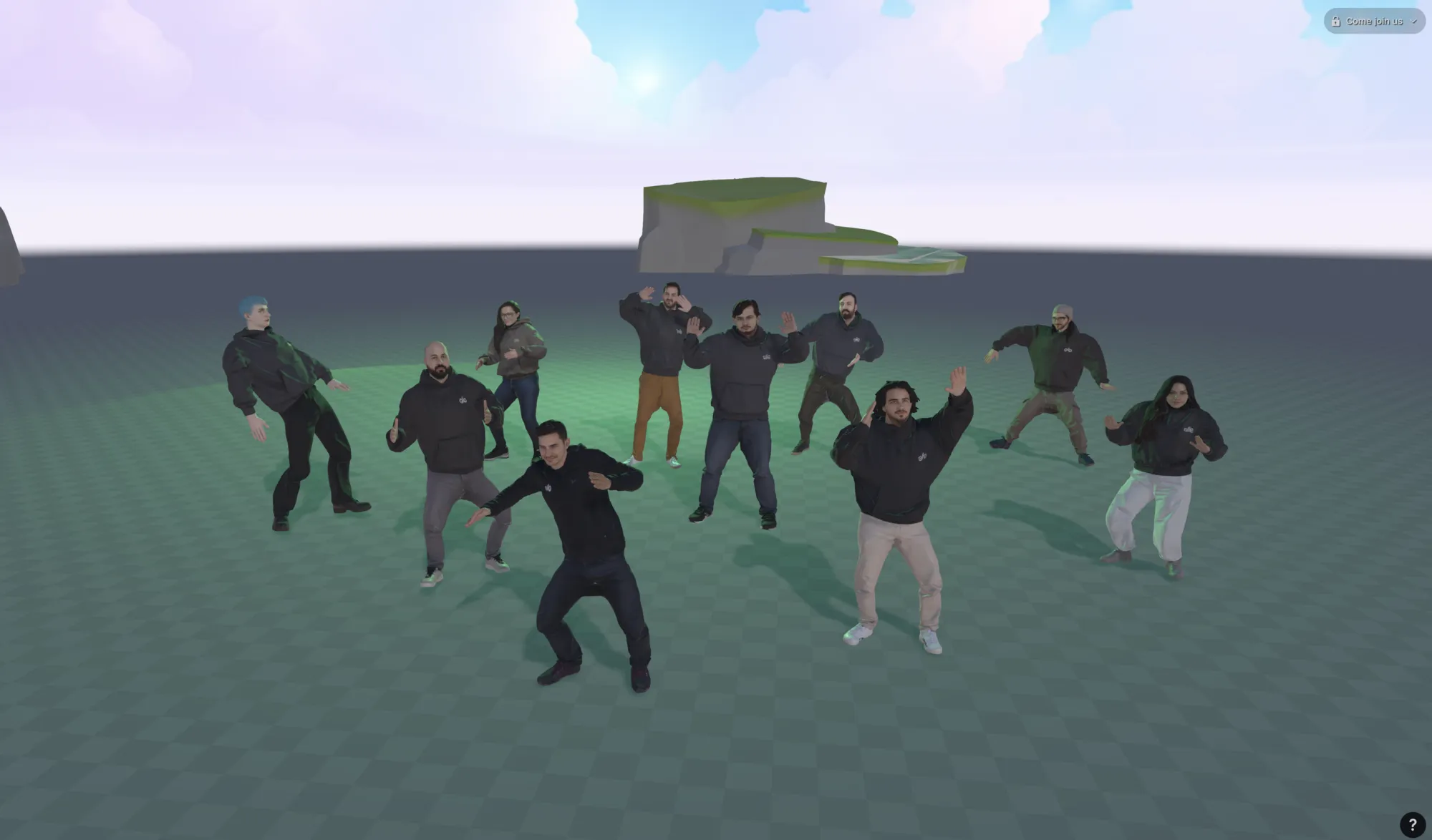 The Nilo team dancing together — captured during an offsite.