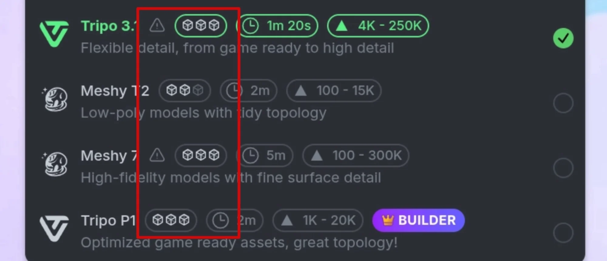 Generation cost symbols in the Nilo UI